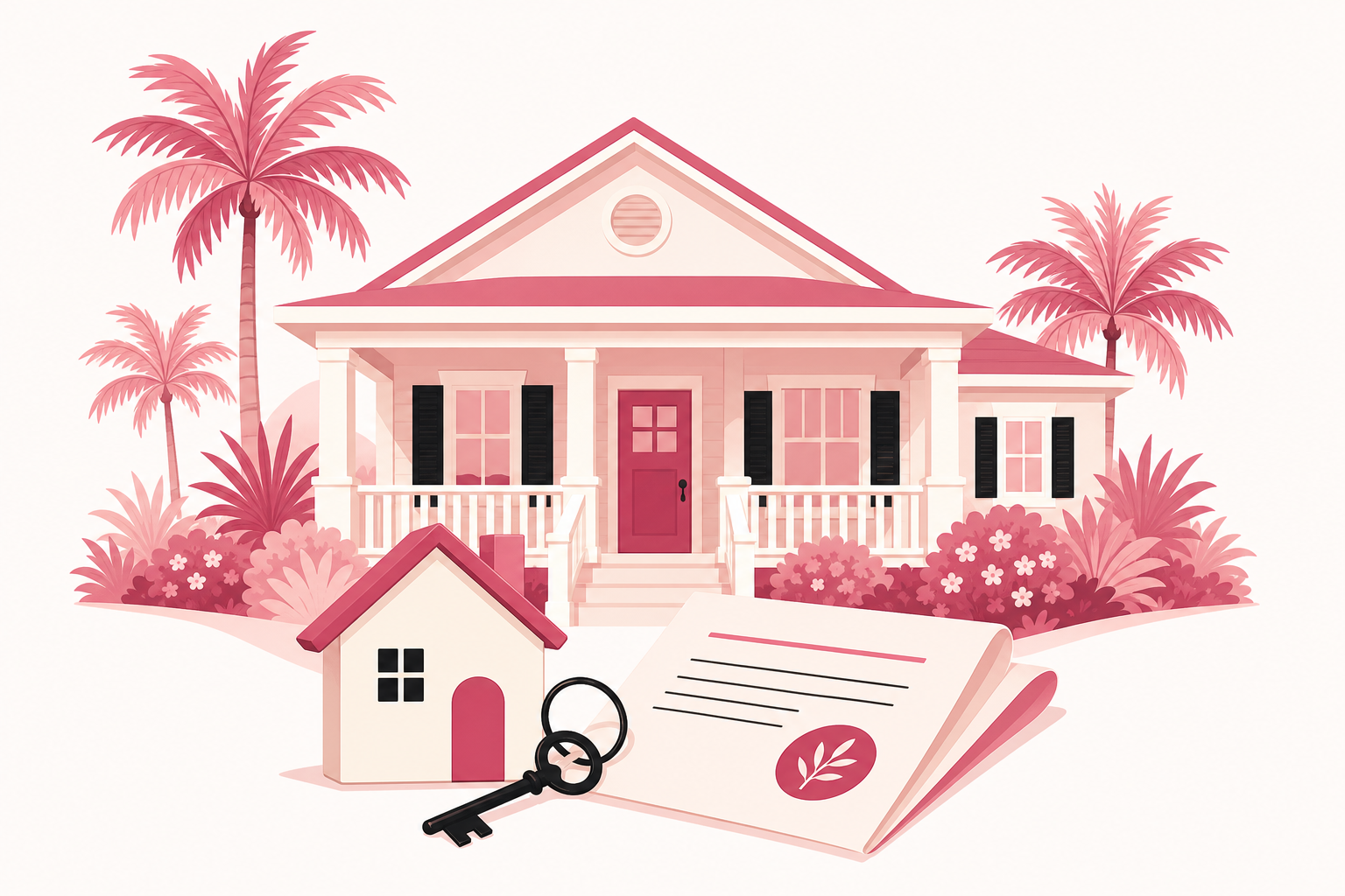 Florida Home with Key and Legal Document in Soft Golden Light