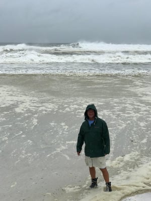 Checking out the surf as Hurricane Michael approaches