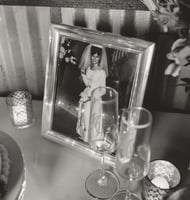 black and white image of picture of grandmother in wedding gown